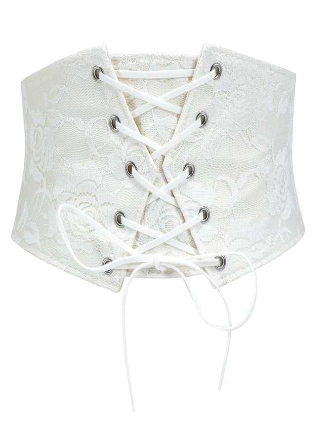 TRIWORKS Women Waist Belt Corset Lace Up Tied Waspie Elastic Wide Belt for Dresses Halloween Pirate Corset White - Image 1